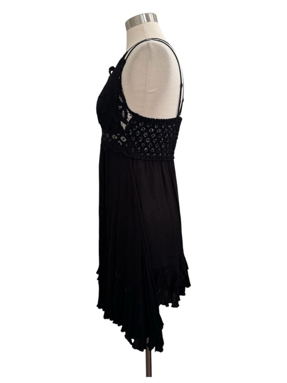 FREE PEOPLE Adella Black Crochet Lace Mini Dress size M - Picture 5 of 10